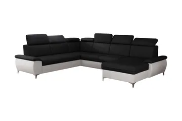 Karkula Højre Hjørnesovesofa Udtrækkelig 128x275 cm med Opbevaring i Stof - Hvid|Sort - Møbler - Sofaer - Sovesofaer