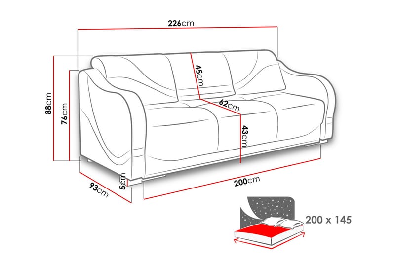 Karmen Sovesofa 226x93x88 cm - Sovesofaer - 3 personers sovesofa