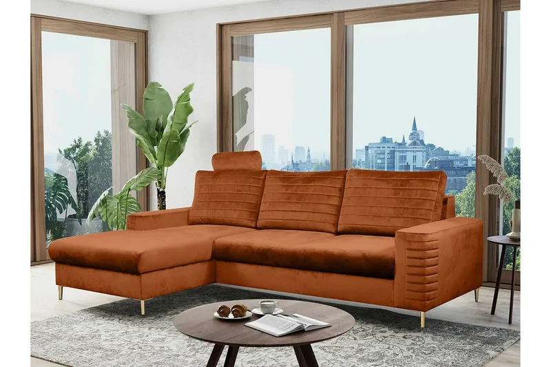 Kintore 3-sits Hörnbäddsoffa Dark Orange - Møbler - Sofaer - Sovesofaer