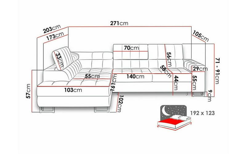 Kintore 3-sits Hörnbäddsoffa Dark red - Møbler - Sofaer - Sovesofaer