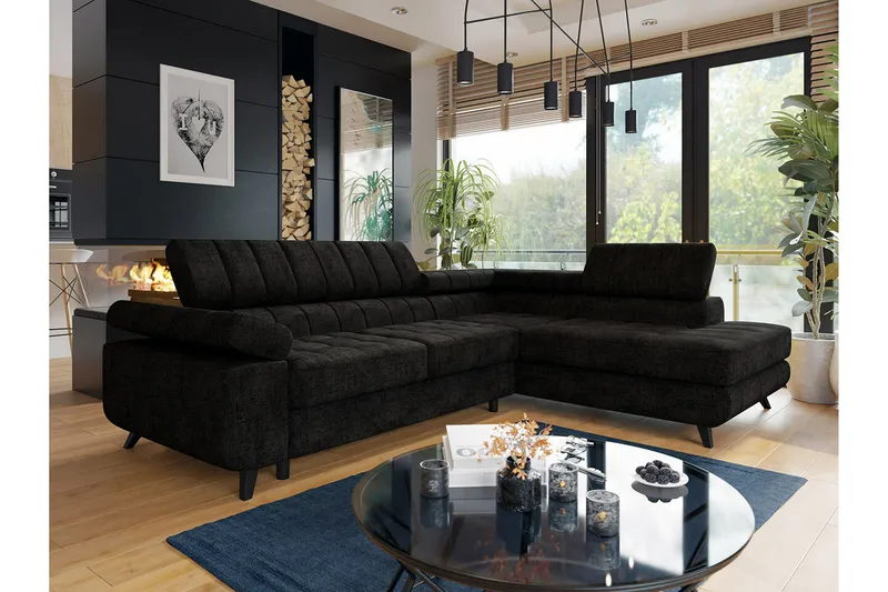 Kintore 3-sits Hörnbäddsoffa NO_BRAND Black - Møbler - Sofaer - Sovesofaer