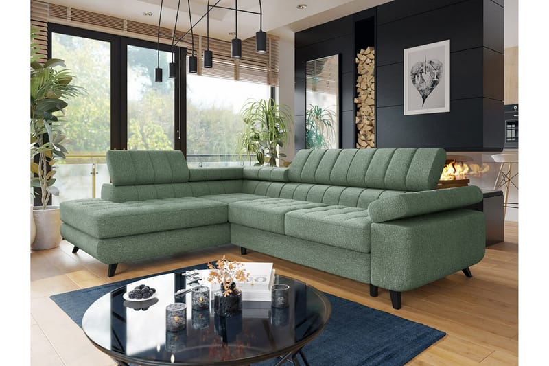 Kintore 3-sits Hörnbäddsoffa NO_BRAND Light green - Møbler - Sofaer - Sovesofaer
