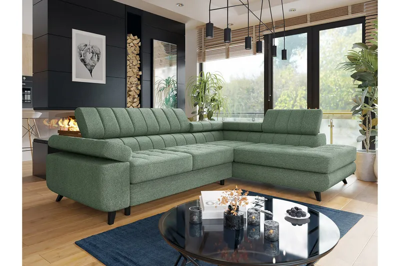Kintore 3-sits Hörnbäddsoffa NO_BRAND Light green - Møbler - Sofaer - Sovesofaer