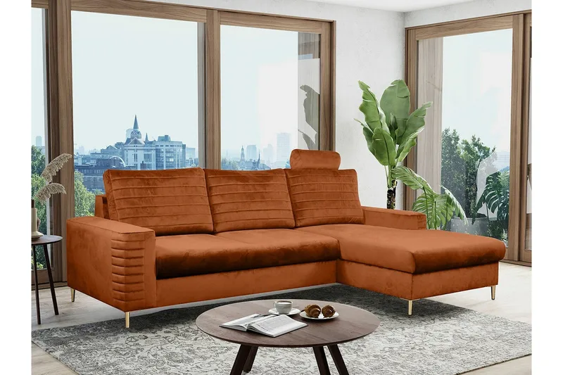 Kintore 3-sits Hörnbäddsoffa NO_BRAND Orange - Møbler - Sofaer - Sovesofaer