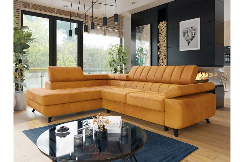 Kintore 3-sits Hörnbäddsoffa NO_BRAND Yellow - Møbler - Sofaer - Sovesofaer