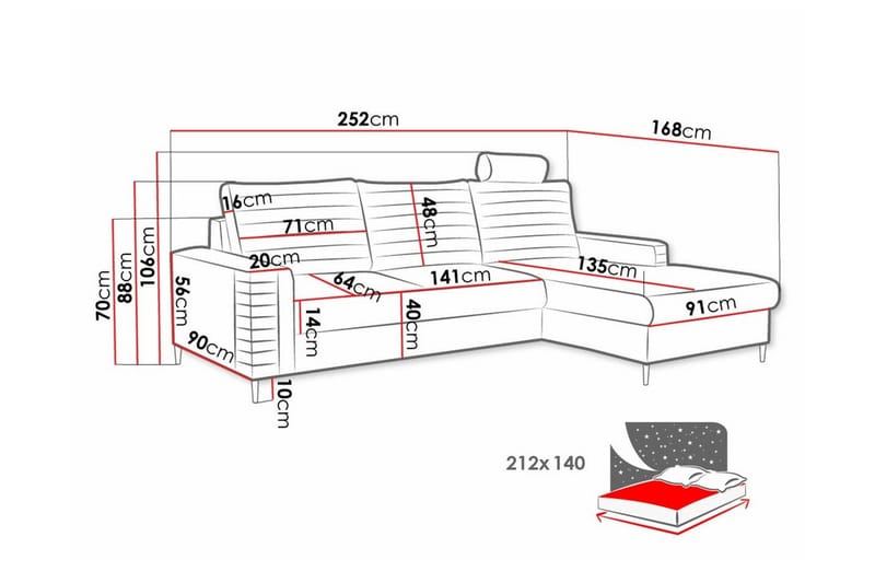 Kintore 3-sits Hörnbäddsoffa NO_BRAND Yellow - Møbler - Sofaer - Sovesofaer