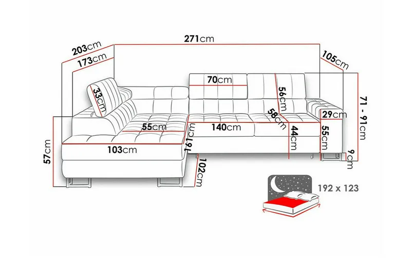 Kintore 3-sits Hörnbäddsoffa Red - Møbler - Sofaer - Sovesofaer