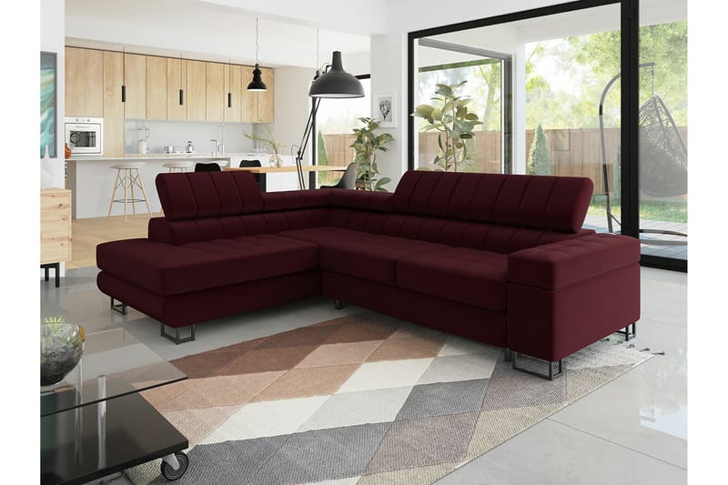 Kintore 3-pers. Hjørnesovesofa - Mørkerød - Møbler - Sofaer - Sovesofaer