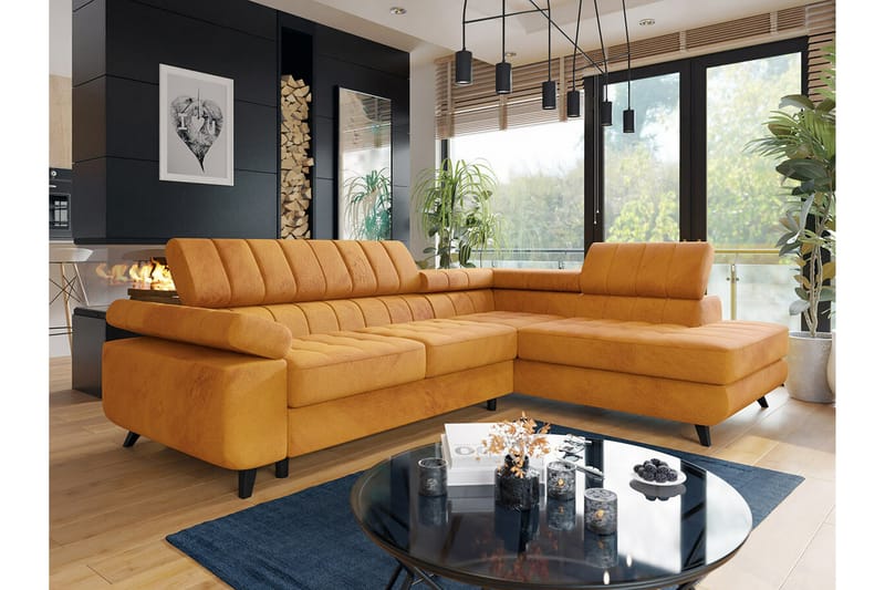 Kintore 3-pers. Hjørnesovesofa - Mørkegul - Møbler - Sofaer - Sovesofaer