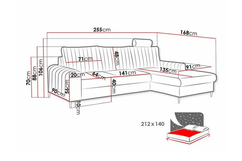 Kintore 3-pers. Hjørnesovesofa - Orange - Sovesofaer - Hjørnesovesofa