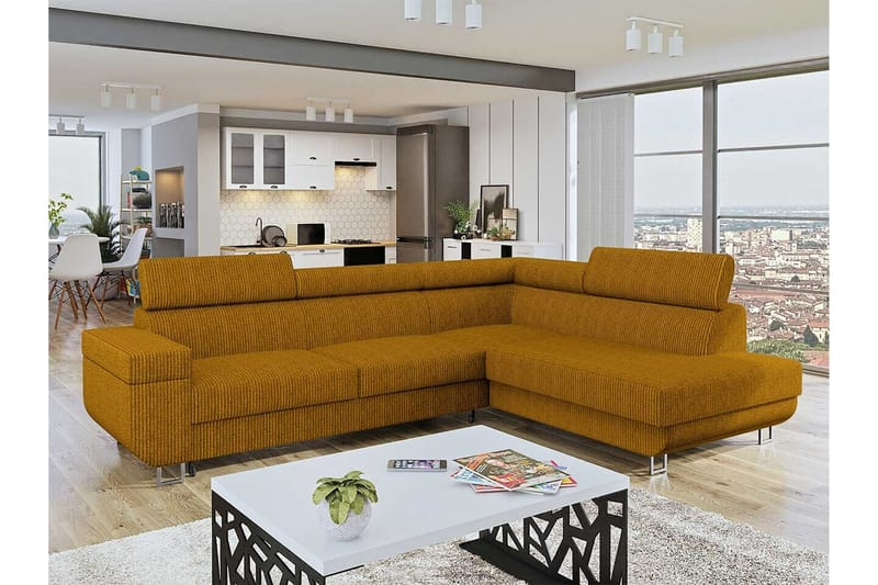 Kintore 3-pers. Hjørnesovesofa - Gul - Møbler - Sofaer - Sovesofaer