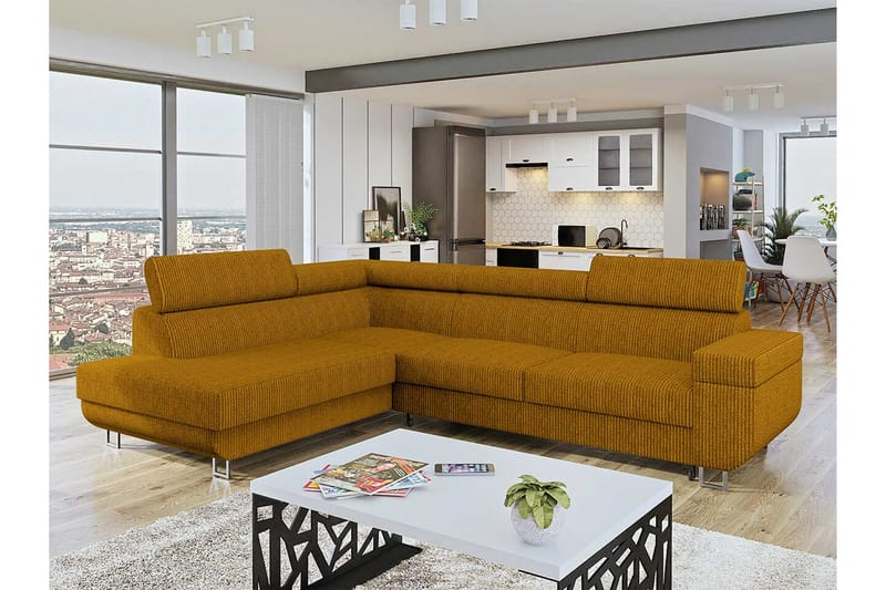 Kintore 3-pers. Hjørnesovesofa - Mørkegul - Møbler - Sofaer - Sovesofaer