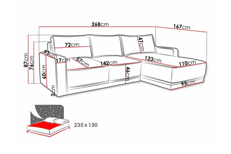 Kintore 3-pers. Hjørnesovesofa - Cream - Møbler - Sofaer - Sovesofaer