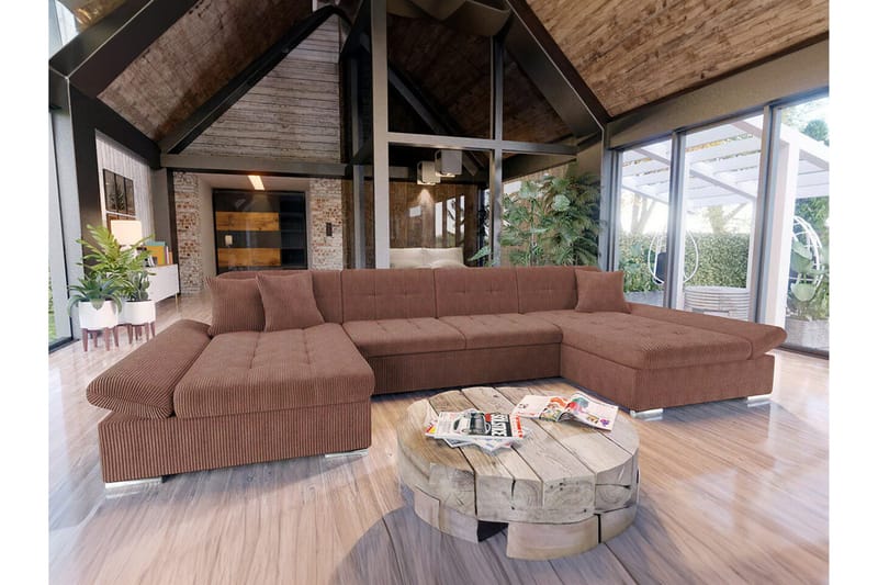 Kintore 4-sits Hörnbäddsoffa NO_BRAND Brown - Møbler - Sofaer - Sovesofaer
