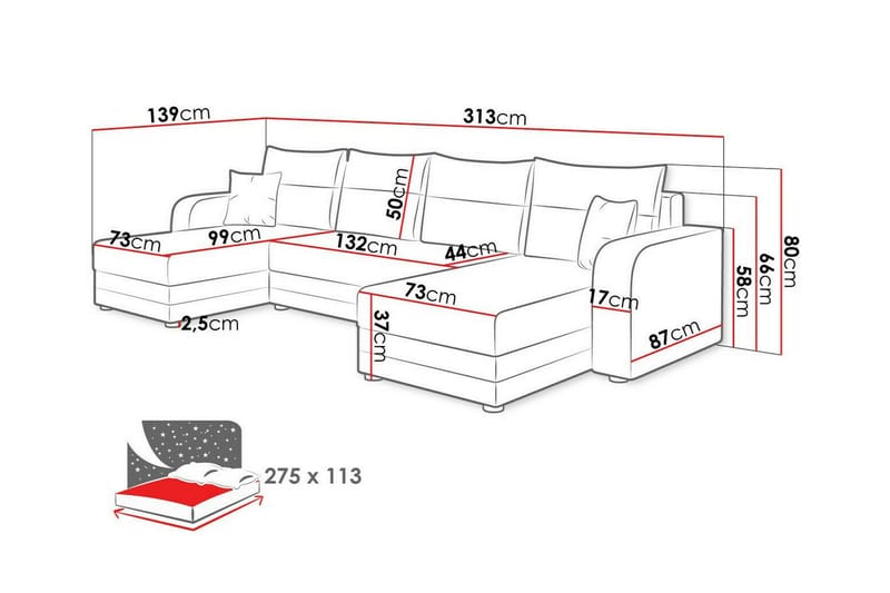 Kintore 4-sits Hörnbäddsoffa NO_BRAND Dark grey - Møbler - Sofaer - Sovesofaer