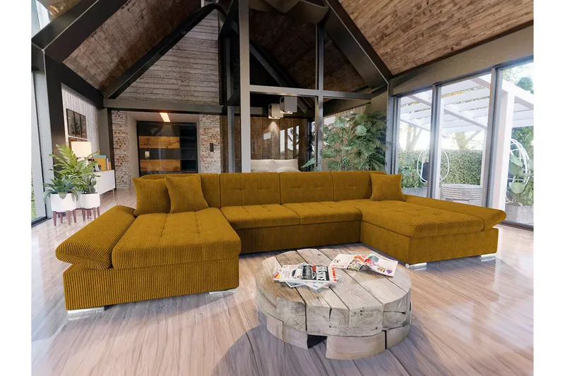 Kintore 4-sits Hörnbäddsoffa NO_BRAND Dark yellow - Møbler - Sofaer - Sovesofaer