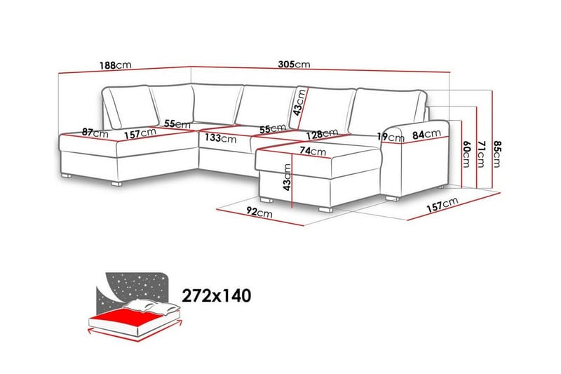 Kintore 4-sits Hörnbäddsoffa NO_BRAND White - Møbler - Sofaer - Sovesofaer