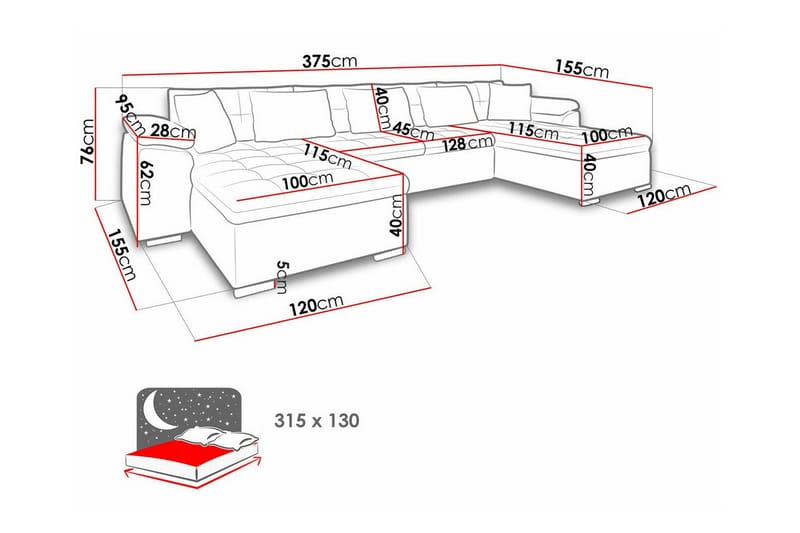 Kintore 4-pers. Hjørnesovesofa 375 cm - Lysegrå - Møbler - Sofaer - Sovesofaer