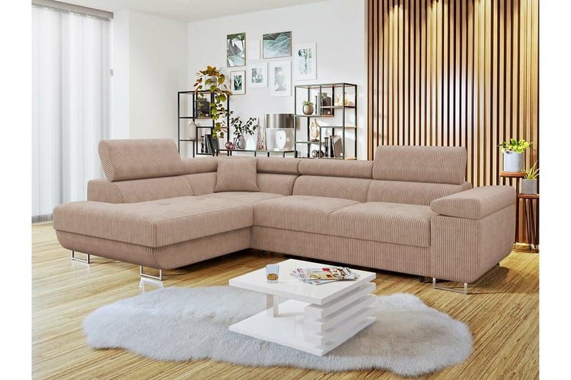 Kintore 4-pers. Hjørnesovesofa - Beige/Lyserød - Sovesofaer - Hjørnesovesofa