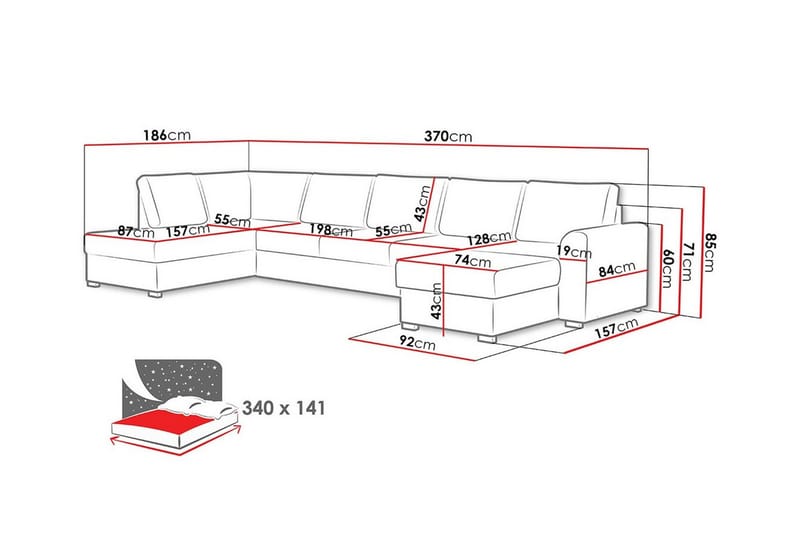 Kintore 6-pers. Hjørnesovesofa - Hvid - Møbler - Sofaer - Sovesofaer