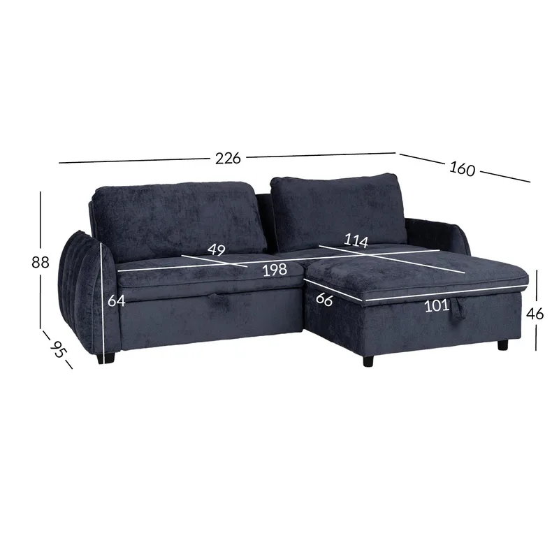 Klevor Vendbar L-formet Hjørnesovesofa 132x198 cm med Opbevaring i Stof - Blå - Møbler - Sofaer - Sovesofaer