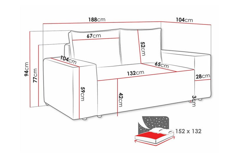 Knocklong 2-personers Sovesofa - Lyserød - Møbler - Sofaer - Sovesofaer
