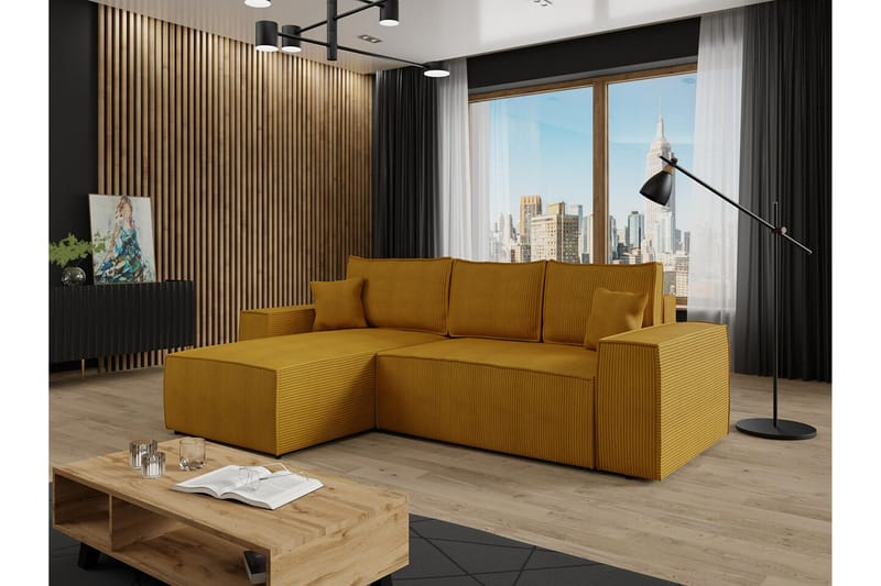 Knocklong 3-personers Hjørnesovesofa - Gul - Møbler - Sofaer - Sovesofaer
