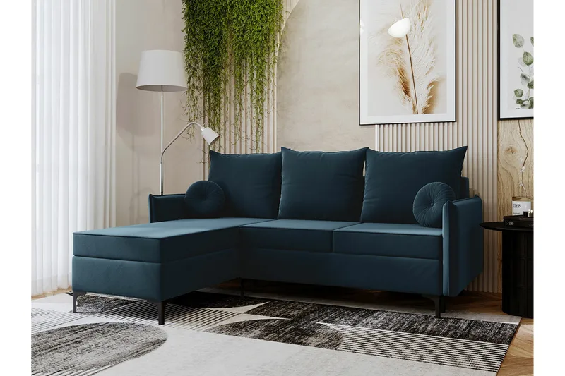 Knocklong 3-personers Hjørnesovesofa - Blå - Møbler - Sofaer - Sovesofaer