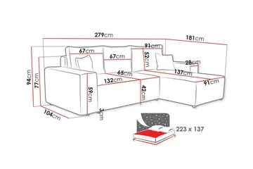Knocklong 3-personers Hjørnesovesofa - Lysegrå - Møbler - Sofaer - Sovesofaer