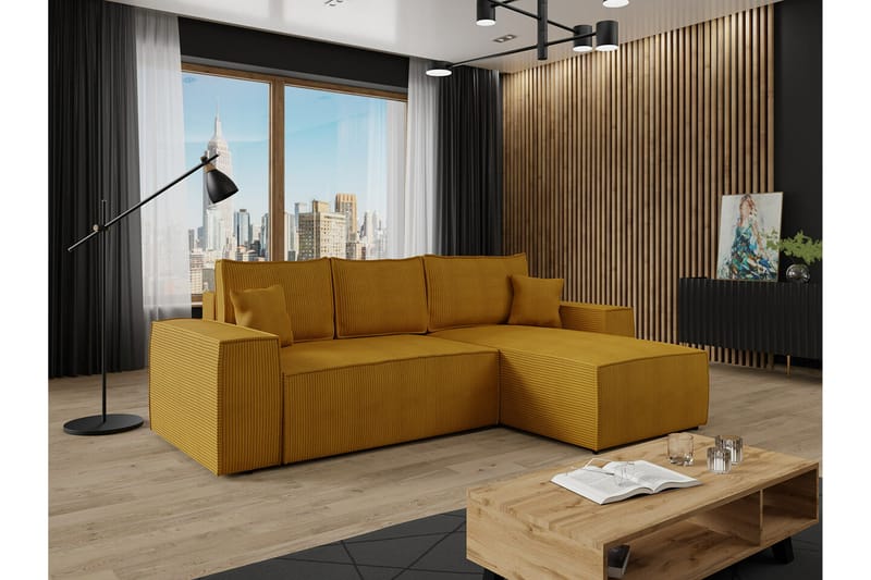 Knocklong 3-personers Hjørnesovesofa - Gul - Møbler - Sofaer - Sovesofaer