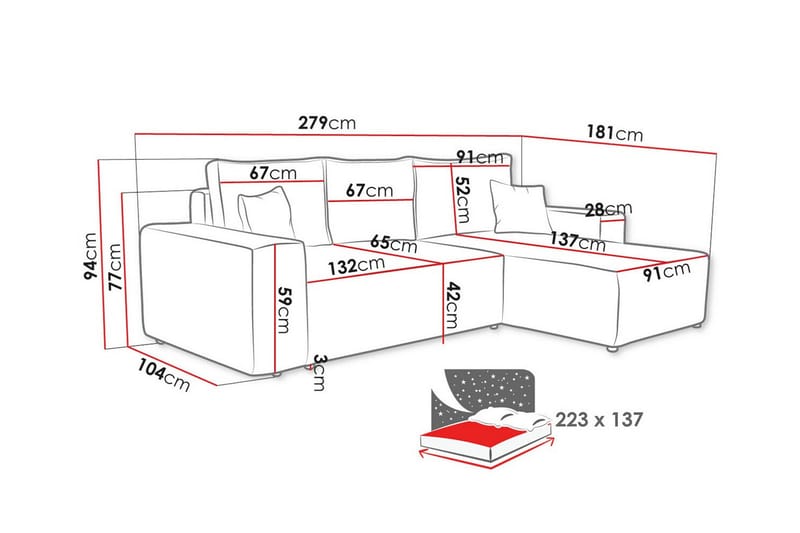Knocklong 3-personers Hjørnesovesofa - Gul - Møbler - Sofaer - Sovesofaer