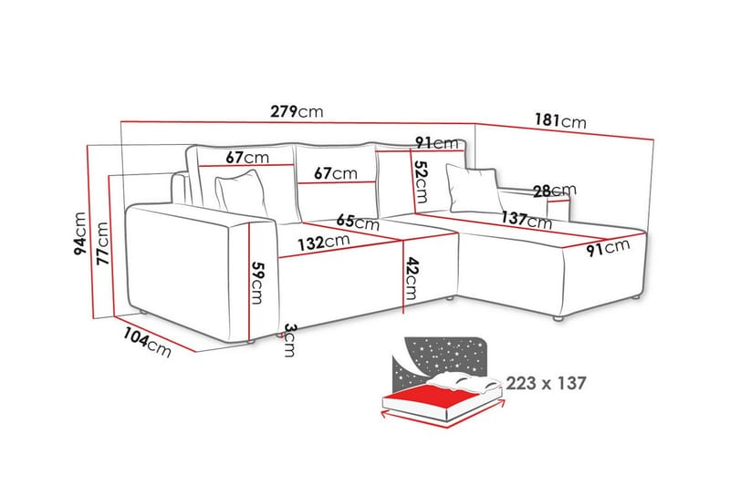 Knocklong 3-personers Hjørnesovesofa - Gul - Møbler - Sofaer - Sovesofaer