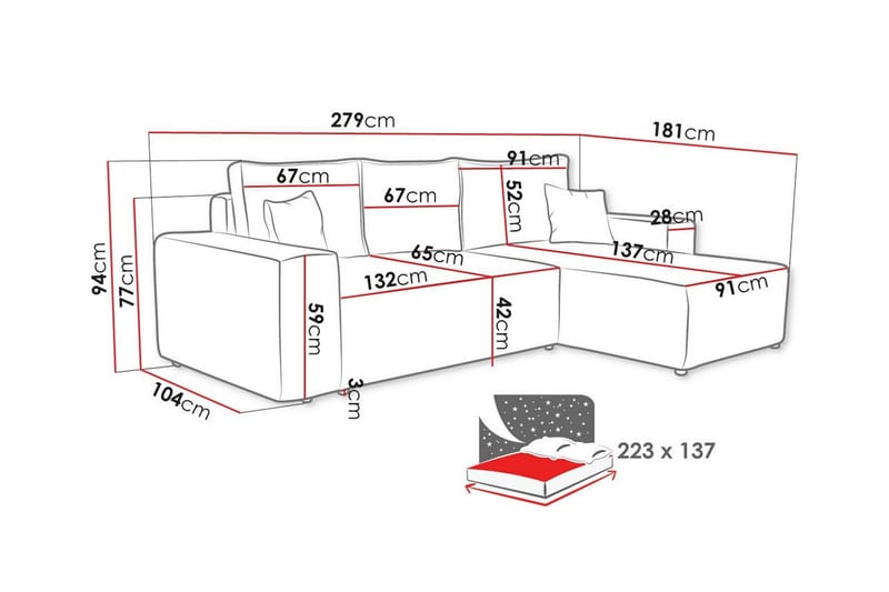 Knocklong 3-personers Hjørnesovesofa - Grå - Møbler - Sofaer - Sovesofaer