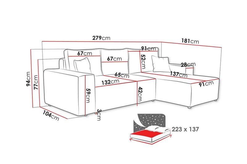 Knocklong 3-personers Hjørnesovesofa - Sort - Møbler - Sofaer - Sovesofaer