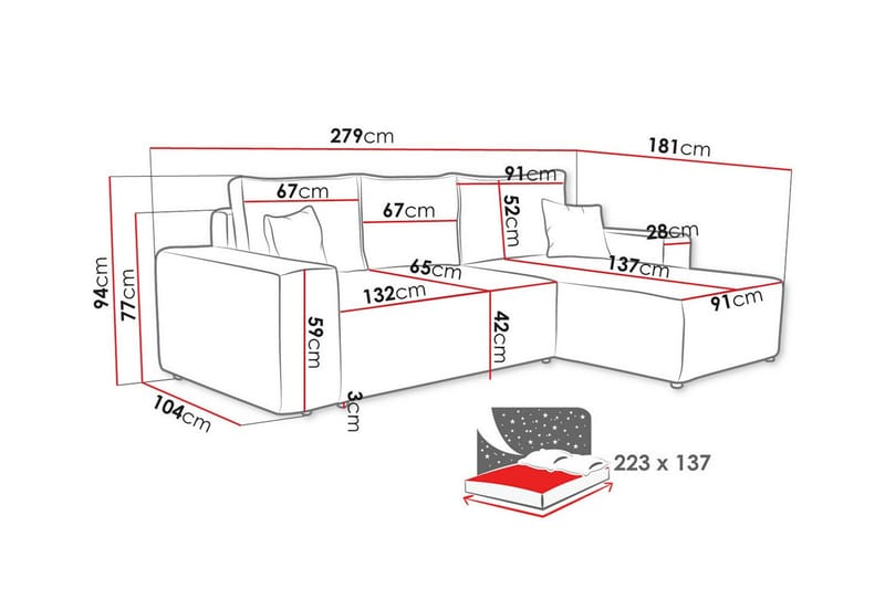 Knocklong 3-personers Hjørnesovesofa - Blå - Møbler - Sofaer - Sovesofaer