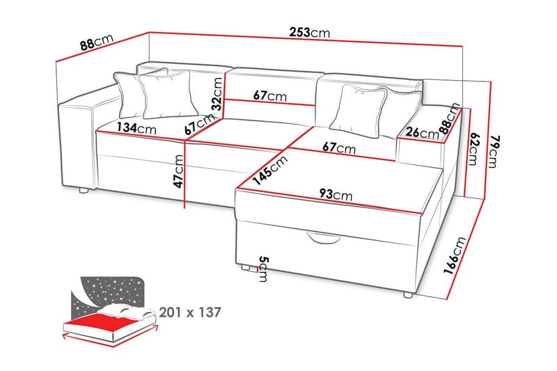 Knocklong 3-personers Hjørnesovesofa - Beige Creme - Sovesofaer - Hjørnesovesofa