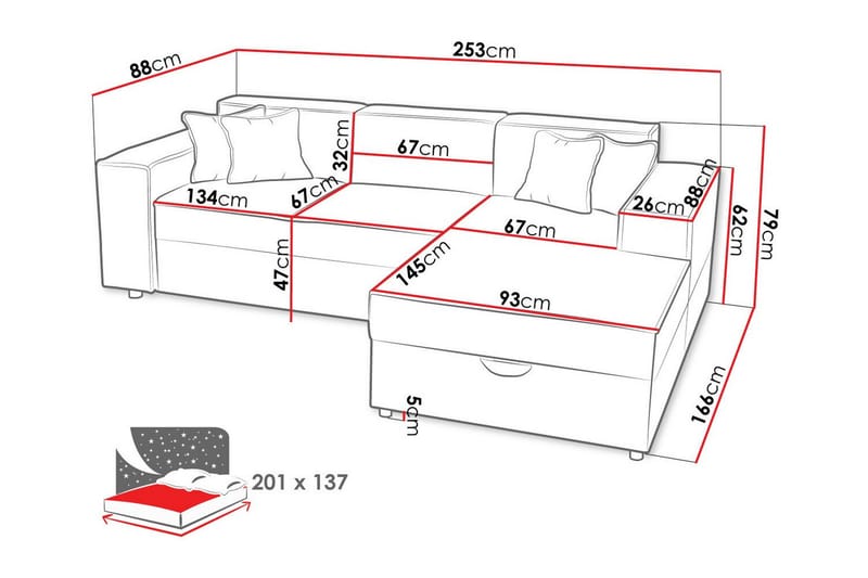Knocklong 3-personers Hjørnesovesofa - Lysegrå - Møbler - Sofaer - Sovesofaer