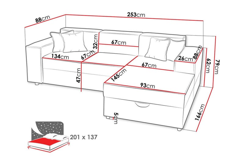 Knocklong 3-personers Hjørnesovesofa - Lysegrå/Mørkegrå - Møbler - Sofaer - Sovesofaer