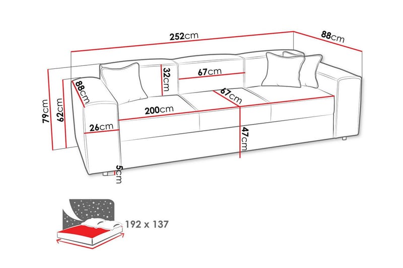 Knocklong 3-personers Sovesofa - Mørkegrå - Møbler - Sofaer - Sovesofaer