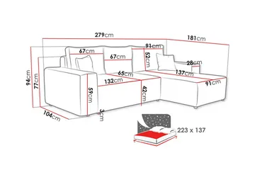 Knocklong 3-personers Hjørnesovesofa - Cream - Møbler - Sofaer - Sovesofaer