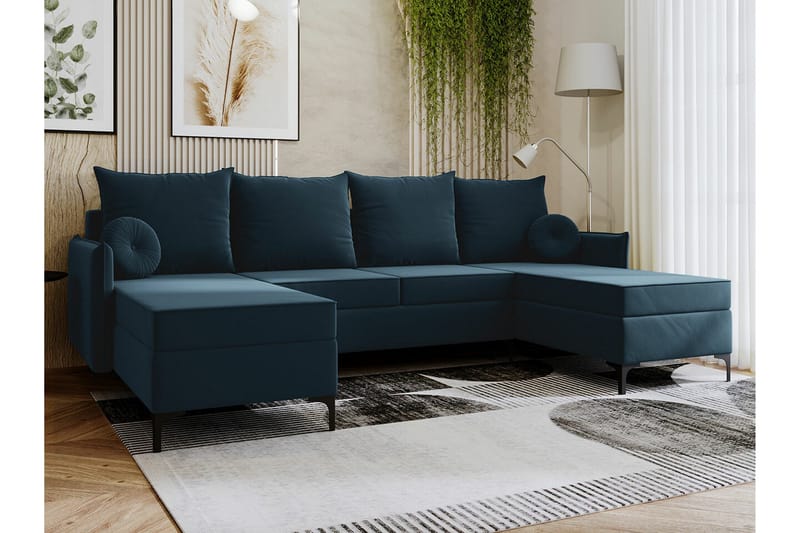 Knocklong 4-personers Hjørnesovesofa - Blå - Møbler - Sofaer - Sovesofaer