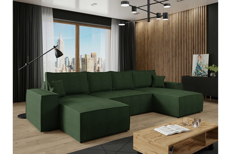Knocklong 4-personers Hjørnesovesofa - Grøn - Møbler - Sofaer - Sovesofaer