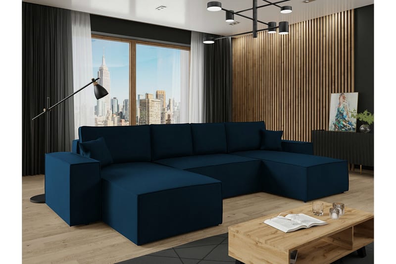 Knocklong 4-personers Hjørnesovesofa - Blå - Møbler - Sofaer - Sovesofaer