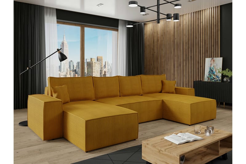 Knocklong 4-personers Hjørnesovesofa - Gul - Møbler - Sofaer - Sovesofaer