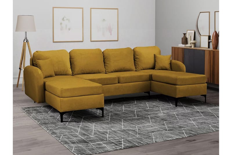Knocklong 4-personers Hjørnesovesofa - Gul-Grøn - Møbler - Sofaer - Sovesofaer