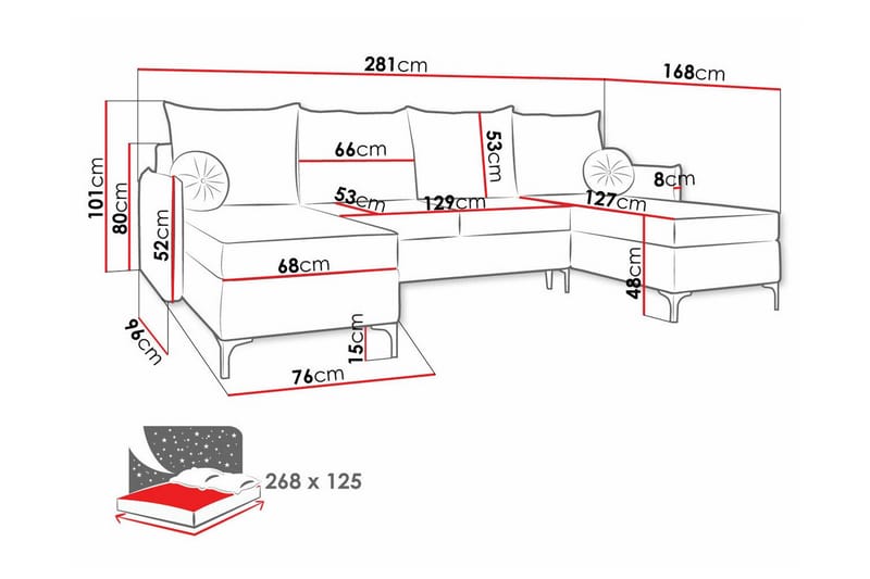 Knocklong 4-personers Hjørnesovesofa - Lyserød - Sovesofaer - Hjørnesovesofa