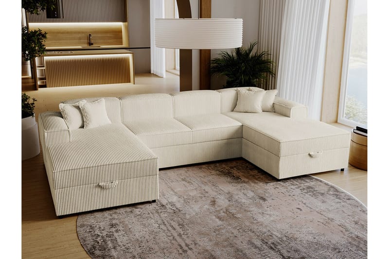 Knocklong 4-personers Hjørnesovesofa - Beige/Lys beige - Sovesofaer - Hjørnesovesofa