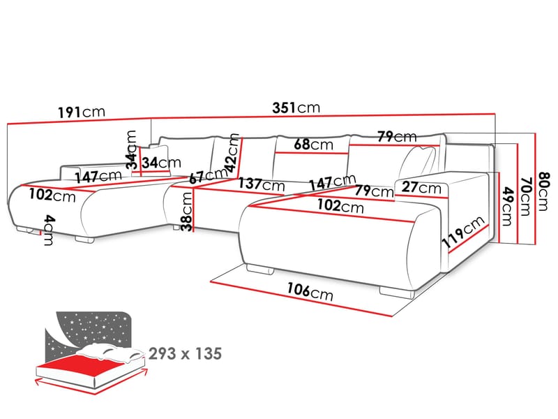 Krysen 4-personers sovesofa med dobbelt chaiselong - beige - Møbler - Sofaer - Sovesofaer