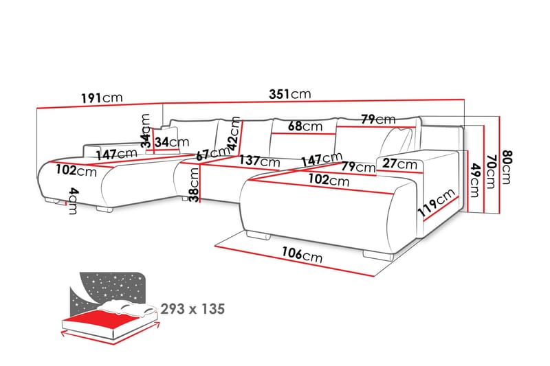 Krysen Sovesofa Dubbeldivan 4-sits - Hvid - Møbler - Sofaer - Sovesofaer