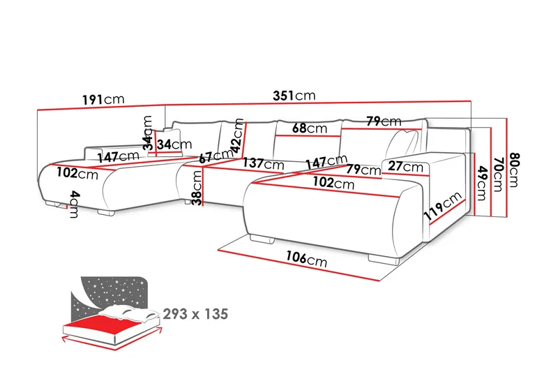 Krysen Sovesofa Dubbeldivan 4-sits - Rosa - Møbler - Sofaer - Sovesofaer